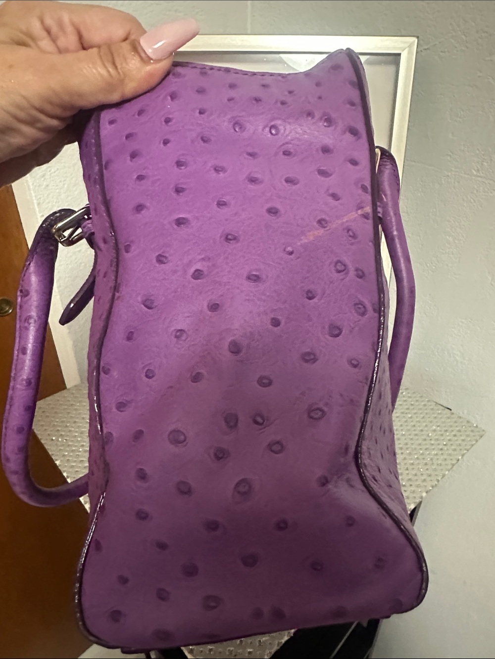 As-is Kate Spade Bristol Drive Purple Ostrich London Tote - Picture 5 of 15